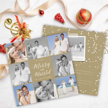 Merry And Married 8 Photo Collage Modern Wedding Holiday Card by fat_fa_tin at Zazzle