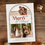 Merry and Married Arched Photo Collage Christmas Holiday Card<br><div class="desc">Retro modern Merry and Married, newlywed holiday photo card with arch shaped photo collage holding 3 of your christmas and/or wedding photos. Simple earthy neutral color palette with green and nutmet orange accents - all of which you can customize to your color choice. Lettered with Merry and Married in nostalgic...</div>