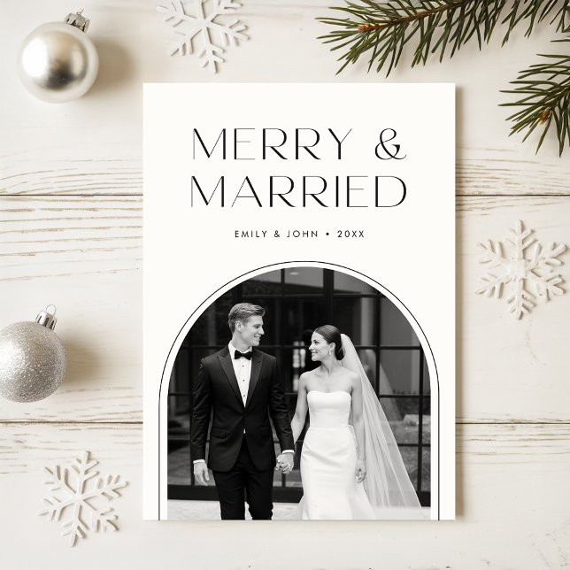 Merry And Married Black And White Photo Christmas Holiday Card (Creator Uploaded)