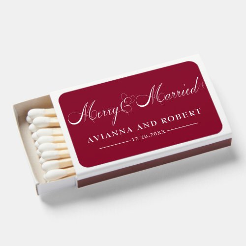 Merry and Married Burgundy Red Wedding Favor Matchboxes