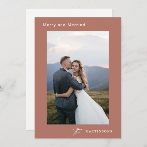 Merry and Married Calligraphy Photo Christmas Holiday Card