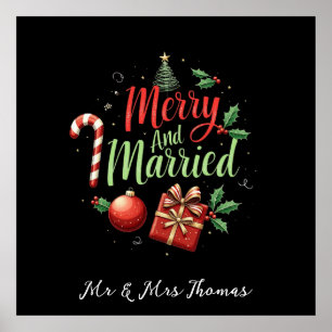 Merry and Married Celebrating Your First Christmas Poster