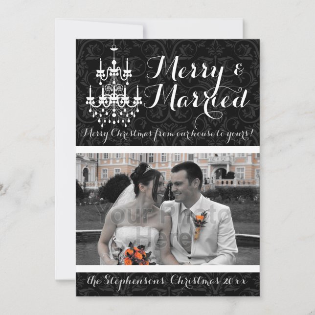 Merry and Married Chandelier Holiday Photo (Front)