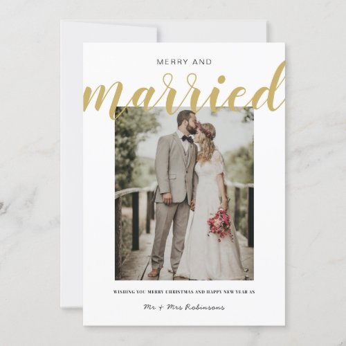 Merry and Married Christmas Couple Wedding Mr Mrs  Holiday Card