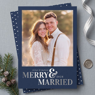 Merry and Married Christmas Photo Foil - Navy Holiday Card