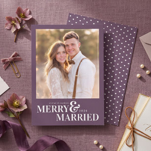 Merry and Married Christmas Photo - Purple Holiday Card
