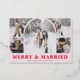 Merry And Married Christmas Photo Red Letterpress Photo Cards