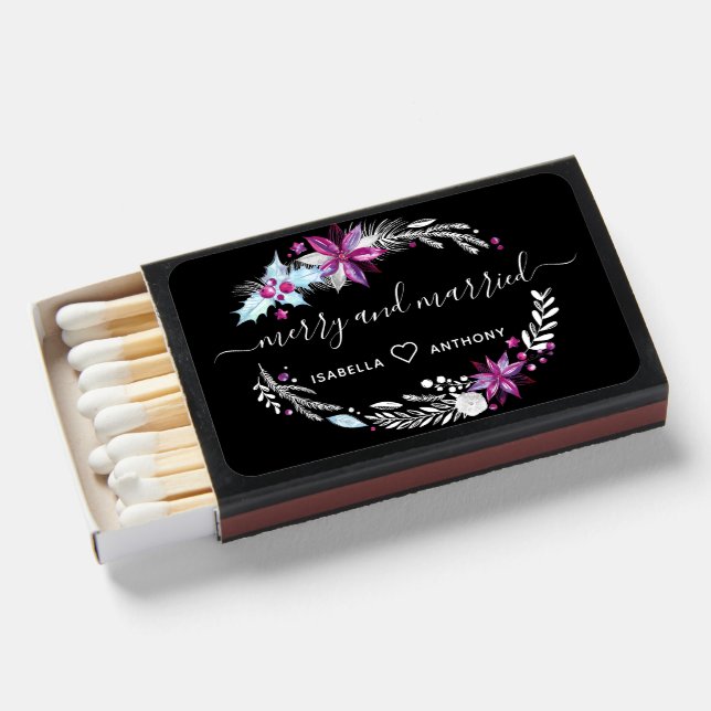 Merry and Married Christmas Wedding Favor Matchboxes (Front Open)