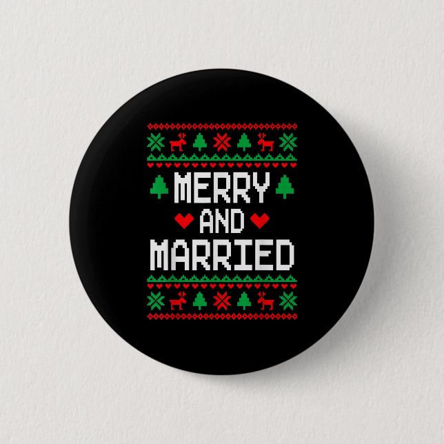 Merry And Married Couples Matching Ugly Christmas  Button (Front)