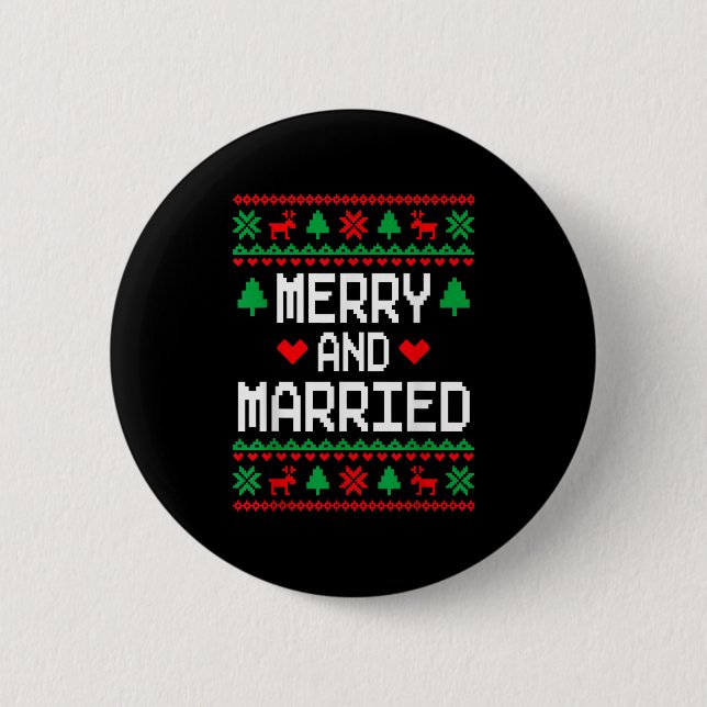 Merry And Married Couples Matching Ugly Christmas  Button (Front)