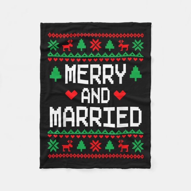 Merry And Married Couples Matching Ugly Christmas  Fleece Blanket (Front)