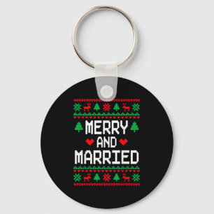 Merry And Married Couples Matching Ugly Christmas Keychain