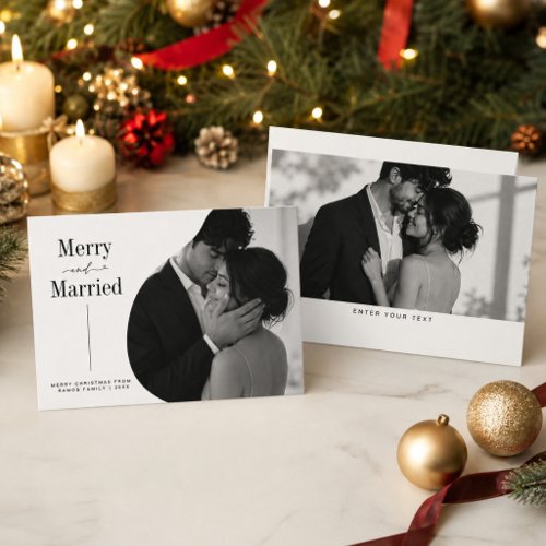 Merry and Married Curved Newlywed Christmas Photo Holiday Card