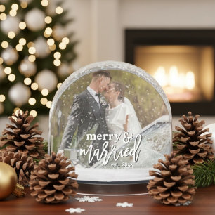 Merry and Married Custom Wedding Photo Christmas Snow Globe