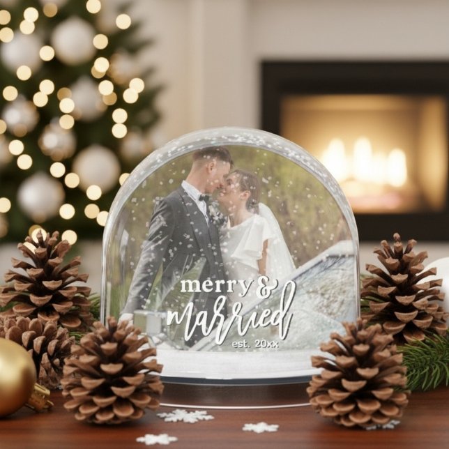 Merry and Married Custom Wedding Photo Christmas  Snow Globe (Merry and Married Custom Wedding Photo Christmas Snow Globe)
