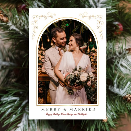 Merry And Married Elegant Arch Photo Christmas  Holiday Card