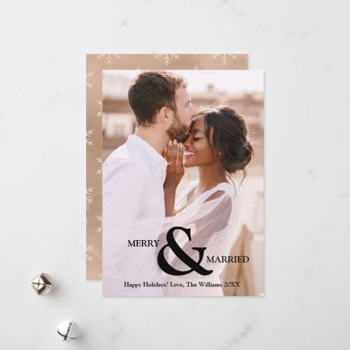 Merry and Married Elegant Boho Wedding Christmas Holiday Card