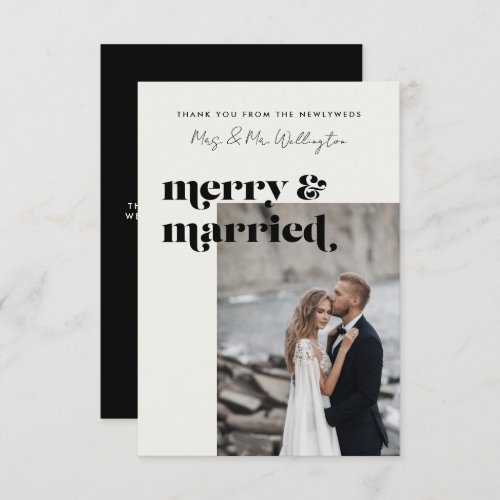 Merry and Married Elegant Modern Photo Wedding Thank You Card
