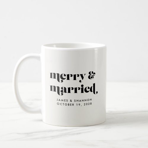 Merry and Married Elegant Modern Wedding Date Coffee Mug