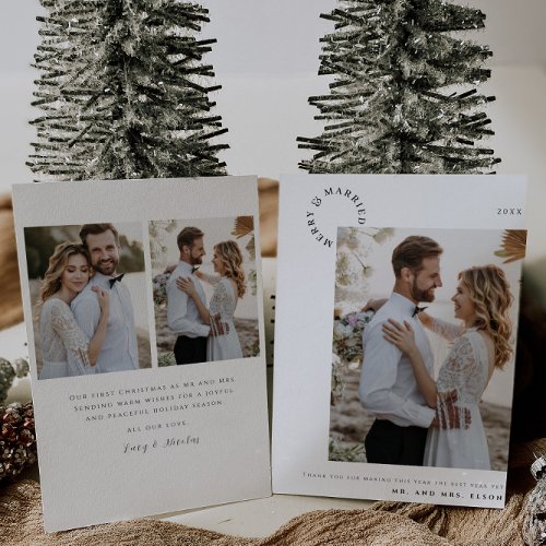 Merry and Married Elegant Newlywed Photo Holiday Card