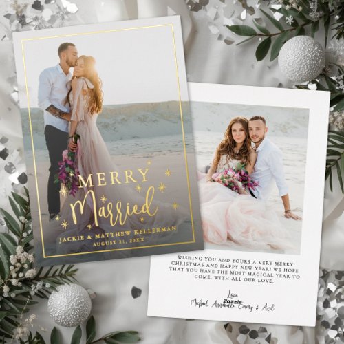 Merry And Married Elegant Photo Foil Holiday Card