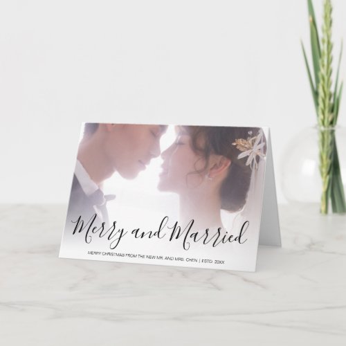 Merry and Married Elegant Photo Newlywed Christmas Holiday Card