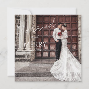  Merry and Married Elegant Photo Wedding Thank You Card