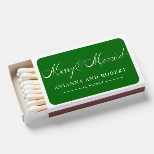 Merry and Married Emerald Green Wedding Favor Matchboxes
