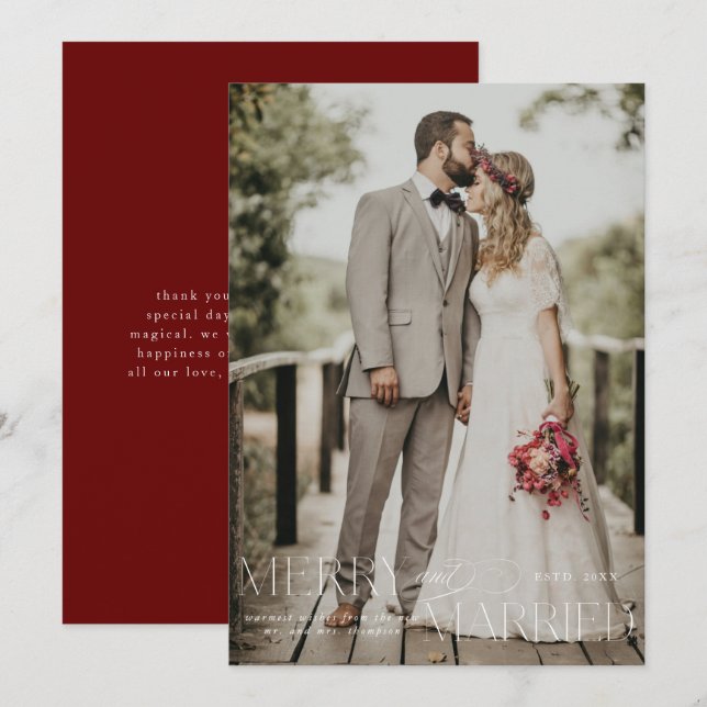 Merry and Married First Christmas Newlywed Photo Holiday Card (Front/Back)