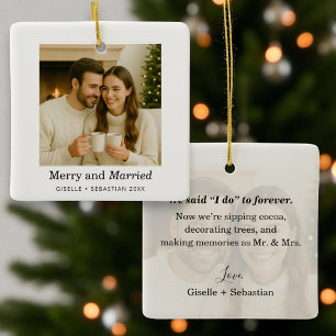 Merry and Married First Christmas Photo Keepsake Ceramic Ornament