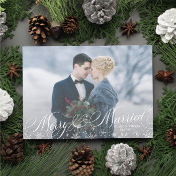 Merry And Married First Newlywed Christmas Holiday Card by BanterandCharm at Zazzle