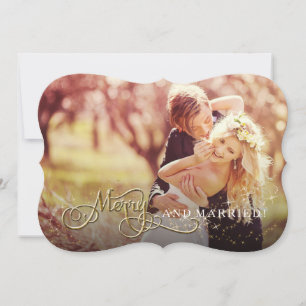 Merry and Married Glitter Star Photo Christmas Holiday Card
