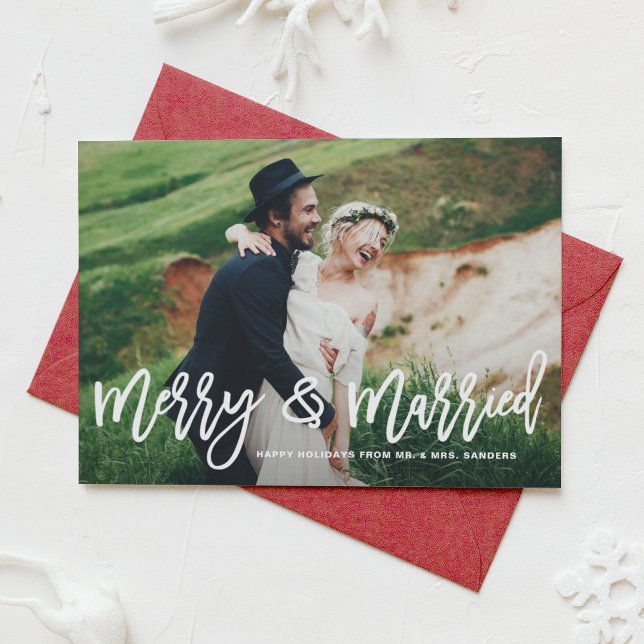 Merry and Married Hand Lettered Holiday Photo Card (Creator Uploaded)
