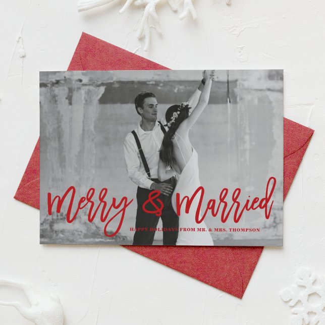 Merry and Married Hand Lettered Holiday Photo Card (Creator Uploaded)