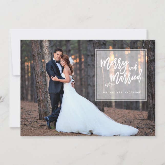 Merry and Married Hand Lettered Holiday Photo Card (Front)