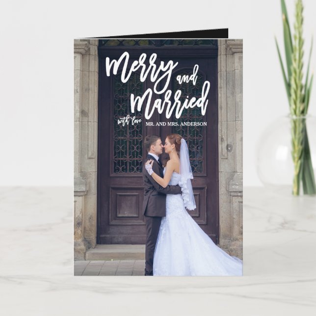 Merry and Married Hand Lettered Holiday Photo Card (Front)