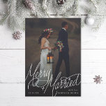 Merry and Married Hand-Lettering Photo Holiday Card<br><div class="desc">Original hand-lettering over full bleed photo; backer color is editable or add more photos and text.</div>