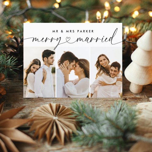 Merry and Married Heart Script Christmas Photo Holiday Postcard