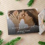 Merry and Married Heart Script Christmas Photo Jigsaw Puzzle<br><div class="desc">A modern, minimal, elegant and stylish Christmas jigsaw puzzle for the new Mr and Mrs. Featuring a merry and married heart script calligraphy lettering with a lovely photo of the newly wed couple in faded overlay. You can personalize the photo and text. The placement photo shows a romantic photo of...</div>