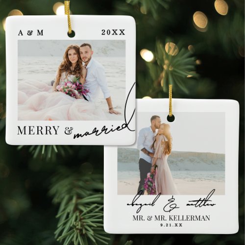Merry And Married Minimalist Photo Ceramic Ornament