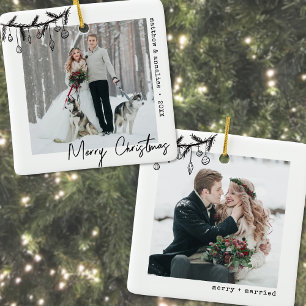 Merry And Married Minimalist Typewriter Photo Ceramic Ornament