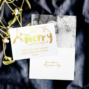 Merry and Married Mistletoe Photo Christmas Card