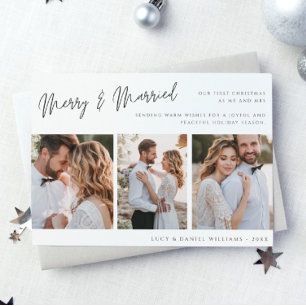 Merry And Married Modern Minimal Christmas Photo Holiday Card