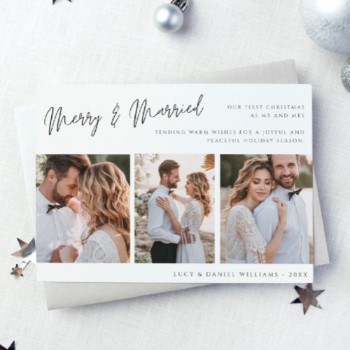 Merry And Married Modern Minimal  Christmas Photo Holiday Card