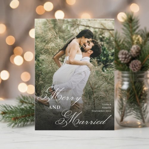 Merry and Married Modern Newlywed Photo Christmas Holiday Card