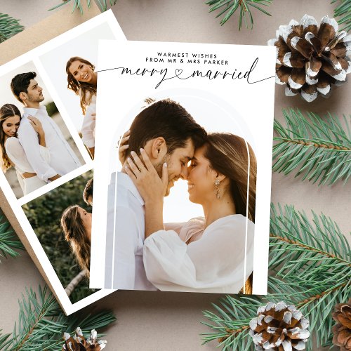 Merry and Married Mr  Mrs Christmas Photo Collage Holiday Card
