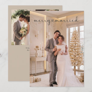 Merry and Married Newly Wed Personalized 4 Photo Holiday Card