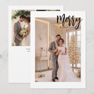 Merry and Married Newly Wed Personalized 4 Photo Holiday Card