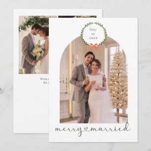 Merry and Married Newly Wed Personalized 4 Photo Holiday Card