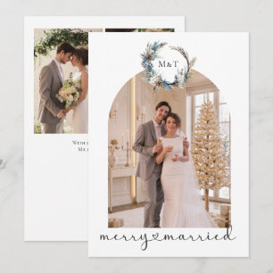 Merry and Married Newly Wed Personalized 4 Photo Holiday Card